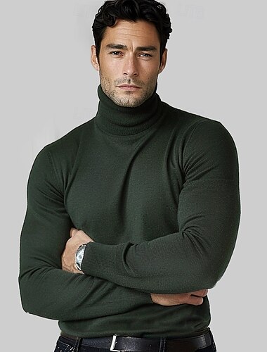  Homme Pull Tricoter Couleur Unie Col roulé Tricots Élégant Noël Extérieur Vêtement Tenue Automne Hiver Noir Rouge S M L