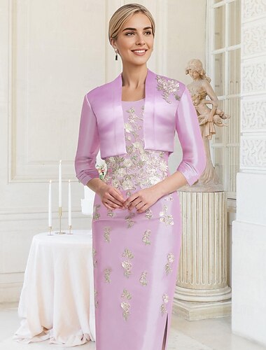  Säulen-/Säulen-Kleid Anzug Mutter der Braut Kleid Elegant Vintage Juwelenhals Knie Länge Satin Spitze 3/4 Ärmel Jacke Kleider mit Stickerei Applikationen Derby Kleid Renntag Kleid 2025