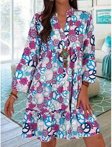  Vestido mini con cuello alto y estampado floral para mujer, elegante para citas diarias, primavera y otoño