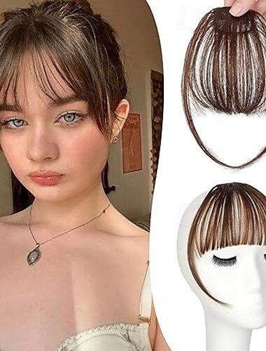  Clip-in-Pony – künstlicher Pony, Haarspange, dünner Pony, Haarspange zum Anklipsen für Frauen, künstlicher Pony zum Anklipsen, Haarverlängerungen, Pony mit Bügeln, Haarteile, gebogener Pony für den