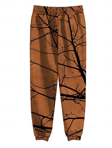  Herren Baum Fleece-Jogginghose Elastischer Kordelzug in der Taille Vintage Brautkleider schlicht Outdoor Heim Alltagskleidung Tasche Thermik Winter 3D-Druck Braun