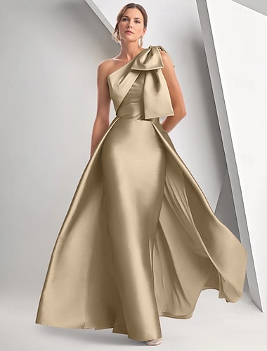  A-Linie Abendkleid elegantes Kleid formell bodenlang ärmellos eine Schulter Herbst Hochzeitsgast Satin mit Schleife(n) 2025