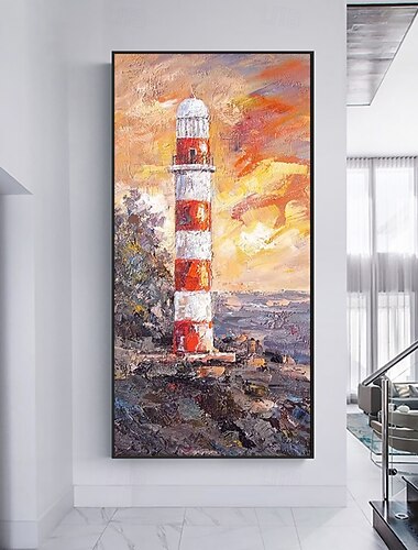  handgefertigtes Ölgemälde auf Leinwand, Wandkunst, Dekoration, moderne Landschaft, Leuchtturm für die Inneneinrichtung, gerolltes, rahmenloses, ungedehntes Gemälde