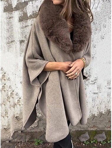  Per donna Cappotto invernale Esterno Strada Da tutti i giorni Autunno Inverno Standard Cappotto Standard Tenere al caldo Traspirante Moda Informale Giacca Manica a 3/4 Liscio Collo di pelliccia Nero