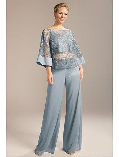  Jumpsuit  Hosenanzug Mutter der Braut Elegante Plus Size Funkeln  Glanz Scoop Halsausschnitt Bodenkabellang Chiffon Pailletten Ärmellos mit Spitzenpailletten 2025