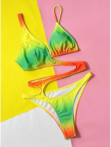  Damen Badeanzug Ein Stück Monokini Bademode Rückenfrei Bauchkontrolle Hohe Taillenlinie Schlank Urlaub Strandbekleidung Farbverlauf Halfterhals Ärmellos Badeanzüge