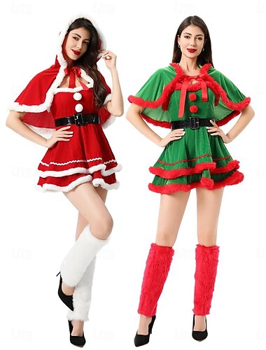  Santa Anzug Weihnachtsmann FrauClaus Kostüm Weihnachtskleid Weihnachtsmann kleiden Sexy Kostüme Damen Cosplay-Kostüm Erwachsene Weihnachten Neujahr Heiligabend Weihnachten Party Kleid Gürtel Socken