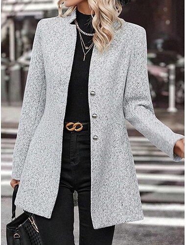  Mujer chaqueta Formal Trabajo Otoño Invierno Regular Abrigo Ajuste regular Mantiene abrigado Transpirable Elegante Casual Chaquetas Manga Larga Plano Con bolsillos Gris oscuro Caqui Gris Claro
