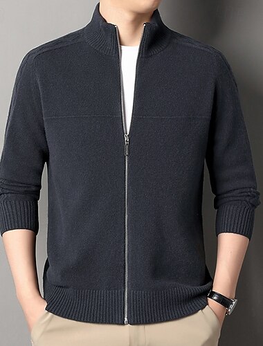  Herren Kaschmir Reißverschluss-Pullover Stricken Einfarbig Rollkragen Weihnachten Strickware Schule Weihnachten Bekleidung Herbst Winter Schwarz Braun S M L