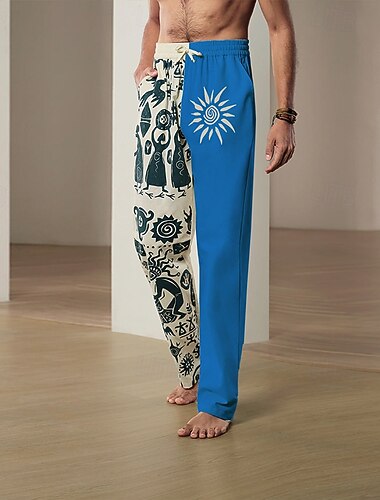  Miesten Etninen Housut Rennot housut Kesähousut Keskivyötärö Vintage Etninen tyyli Kausaliteetti Päivittäin Pyhäpäivä Kurenauha Joustava vyötärö 3D-tulostus Kevät kesä 3D-tulostus Sininen Musta Khaki