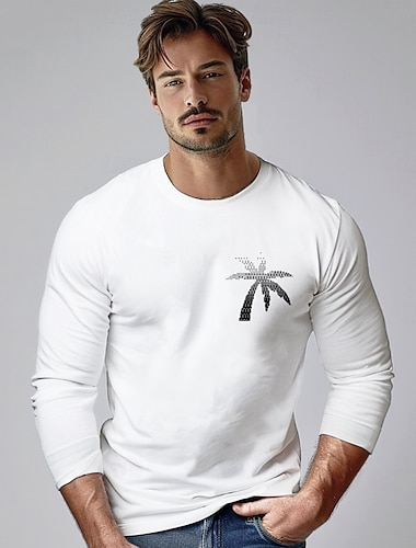  Herr Grafiska utslagsplatser Vardaglig stil Klassisk Stil Palmträd Rund hals Kläder Andra tryck Utomhus Semester Gata Dagligen Sport Långärmad Mode Häftig Dagligen Stylish Enkel