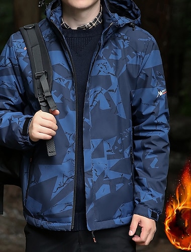  Herren Fleecejacke für Wanderer Winter Draussen Patchwork warm Fleece-Futter Wasserdicht Vliesjacken Voller Reißverschluss Klettern Camping / Wandern / Höhlenforschung Reisen Schwarz Blau Grau