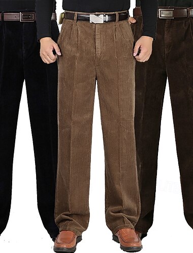  Herren Anzughose Cordhose Hose Gerader Schnitt Einfach Komfort Täglich Klassicher Stil Cachi scuro Schwarz Mikroelastisch