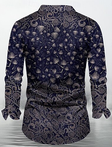  Herren Bäume / Blätter Satinhemd Knopfhemd Langarm Modisch lässig Urlaub Party-Abendgarderobe Alltagskleidung Sommer Frühling Herbst Hemden mit Kragen 3D-Druck Blau