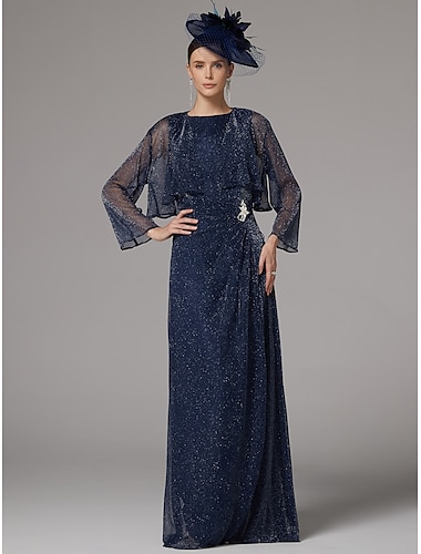  tweedelig mantelpakje moeder van de bruid jurk elegante sprankeling&amp;glans juweel hals vloer lengte chiffon lange mouw met knopen 2025