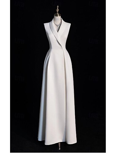  Robes de Mariée Robe Tuxedo A-Line Col en V Sans Manches Longueur au Sol Taffetas Robes de Mariée Avec Couleur Unie 2025