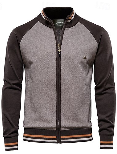  Herren Strickjacke Gerippt Stricken Normale Oberteile Reißverschluss Farbblock Stehkragen Strickware Neutral Outdoor Bekleidung Frühling & Herbst Schwarz Marineblau S M L