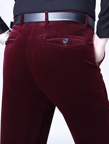  Herren Anzughosen Cordhose Hose Hosen Chinesisch Chino Knopf Tasche Glatt Komfort tragbar Formal Party Arbeit Modisch Klassicher Stil Schwarz Wein Mikro-elastisch
