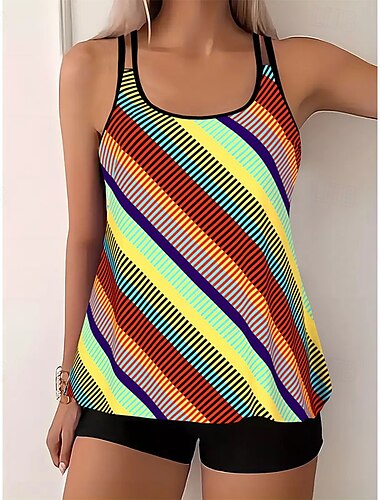  Dames Zwemkleding Tankini Zwempak Vakantie Tropisch Kleurenblok Mouwloos Badpakken