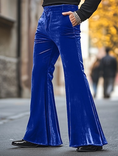  Miesten Puvunhousut Leveät housut Bell Bottom Housut Velvet housut Tasku Tavallinen Mukavuus Pehmeä Täyspitkä Juhla Joulu Päivittäin Muoti Katutyyli Musta Rubiini