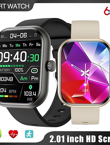  696 ZW65 Reloj inteligente 2.01 pulgada Pulsera inteligente Bluetooth Podómetro Recordatorio de Llamadas Seguimiento del Sueño Compatible con Android iOS Mujer Hombre Llamadas con Manos Libres