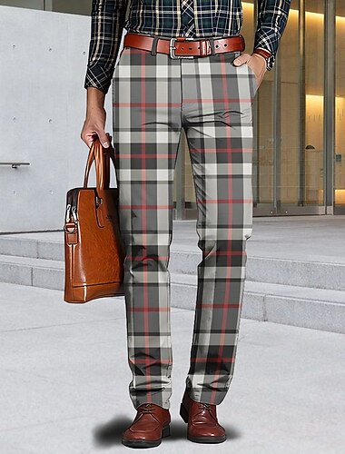  Homme Géométrique Bloc de couleur Tartan pantalon de costume Taille médiale Vêtement décontracté Formel Intérieur Quotidien Zippé Poche Eté Printemps Automne 3D effet Rouge Jaune Bleu