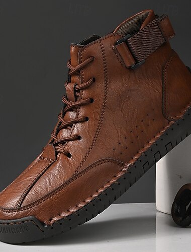  braune Freizeitstiefeletten aus Kunstleder für Herren – Schnürdesign mit verstellbarem Riemen und rutschfester Sohle für Komfort im Alltag