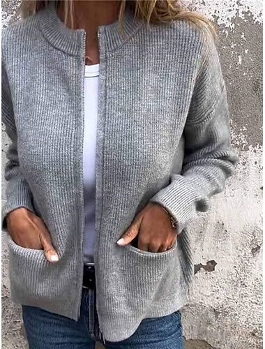 Mulheres Casaco de inverno Jaqueta de Inverno Ao ar livre Rua Diário Outono Inverno Curto Casaco Normal Manter Quente Respirável Contemprâneo à moda Casaco Manga Longa Côr Sólida Com bolsos Zip