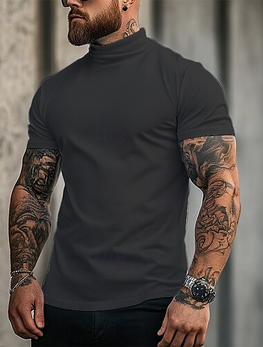  Homens Camiseta Camisa de gola alta Manga Curta Colarinho Chinês Verão Primavera Tecido Moda Casual Confortável Estilo Clássico Férias Rua Feriado Preto Branco Cinzento Top Tee para Homens