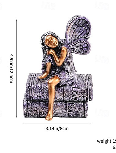  Bronzene Engelfigur aus Kunstharz, Buchengel-Mädchen-Skulptur, kreative Wohndekoration für Bücherregale, Schreibtisch und Bürodekoration