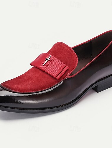  Herren-Loafer aus hochwertigem Rindsleder mit rotem Wildlederakzent und Schleifendetail – luxuriöse, formelle Slipper