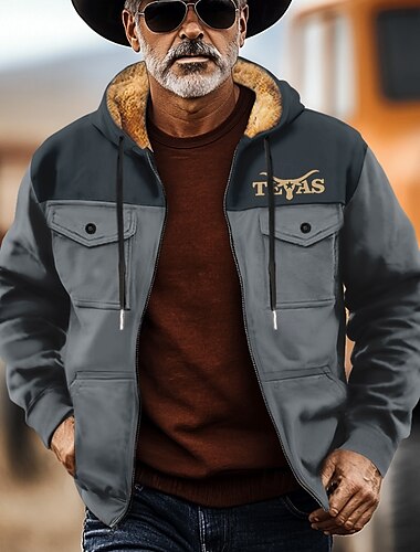  Herren Cowboy Vlies Hoodies Pullover Oberbekleidung Sweatshirt mit Kapuze Mit Kapuze Modisch 3D-Druck Festtage Strassenmode Blau Braun Zip Tasche Herbst Winter Designer