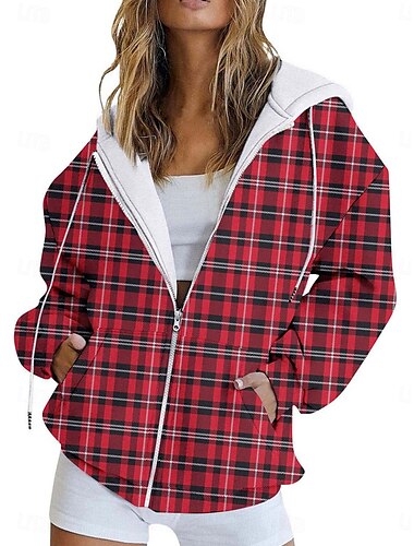  Damskie Kurtka z kapturem Na zewnątrz Ulica Dzienne zużycie Jesień Zima Regularny Płaszcz Regularny Keep Warm Oddychający Elegancki Codzienny Kurtki Długi rękaw Przejście kolorów Paski i Plaid Z