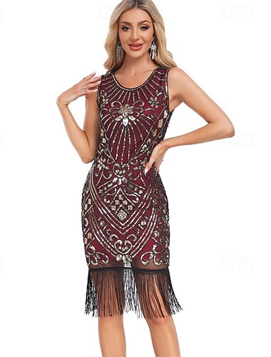  Goldene Zwanziger 1920er Urlaubskleid Flapper Kleid Kleid Maskerade Der große Gatsby Dame Hochzeitsgast Pailletten Quastenfransen Damen Halloween Karneval Maskerade Hochzeit Hochzeitsgast