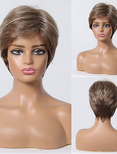  مزيج شعر بشري شعر مستعار قصير مستقيم طبيعي مستقيم Bobfrisyre قطع عابث جزء جانبي الشعر المدرج بني فاتح الكوسبلاي بكرة و مستقيم شعري طبيعي دون غطاء شعر بوريمي نسائي الجميع بني فاتح / أوبورن 8 بوصة