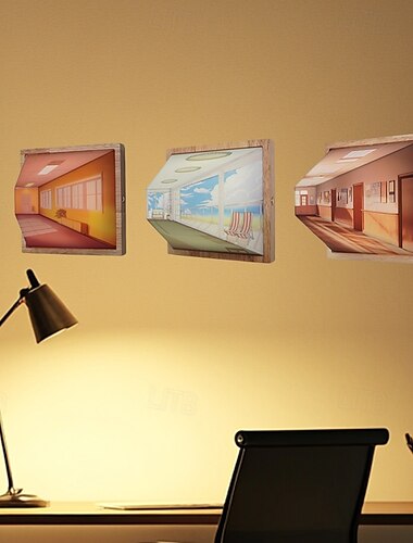  Luz nocturna visual 3D a simple vista, luces LED con efecto visual tridimensional, luz nocturna con diseño montado en la pared, ajuste de efecto de luz de tres colores, regalos navideños para