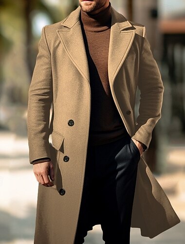  Herren Mantel Trenchcoat Langer Trenchcoat Täglich Urlaub Herbst Winter Polyester Windundurchlässig Weich Oberbekleidung Bekleidung Modisch Klassisch Glatt Tasche Kargen Doppelreihiger Verschluss