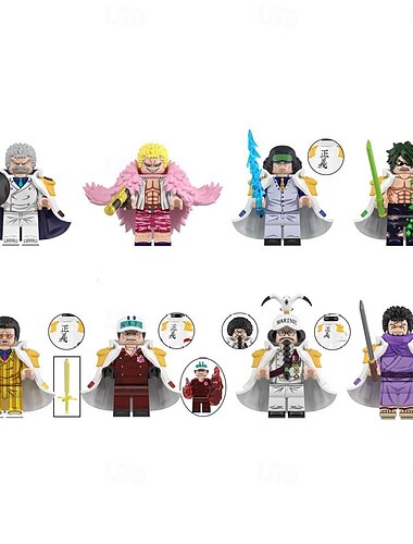  8ks/sada anime mini akční figurky stavební bloky z jednoho kusu anime miniaturní figurky hračky