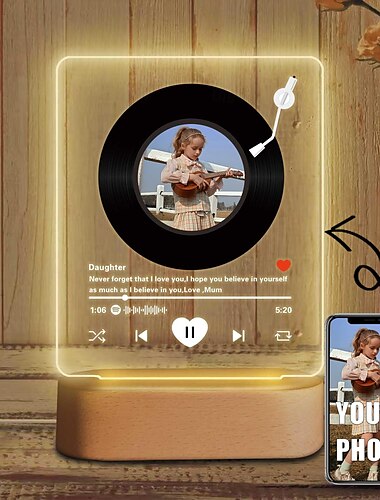  Marco de fotos iluminado personalizado, estilo musical de San Valentín, luz de noche USB personalizada con lámpara LED, decoración de escritorio, regalos para bodas, aniversarios, cumpleaños, regalos para hijas