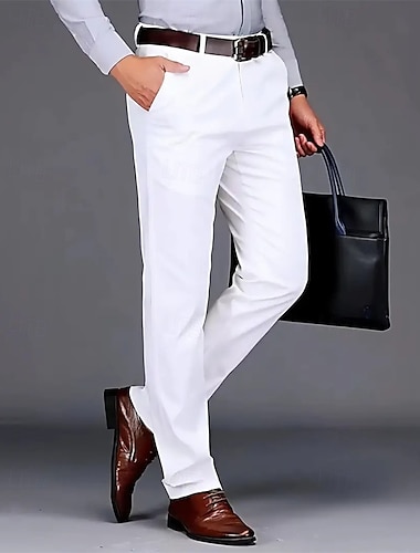  Hombre pantalones de traje Pantalones Chinos Botones Bolsillo Color sólido Comodidad Formal Fiesta Trabajo Moda Estilo clásico Negro Blanco Microelástico