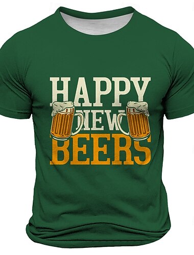  New Year Men's Oktoberfest Beer T shirt Short Sleeve T shirt 3D Print Crew Neck Shirt Fashion Athleisure Street Sports Outdoor Daily Black Red Blue Summer Spring Clothing Apparel S M L XL XXL XXXL