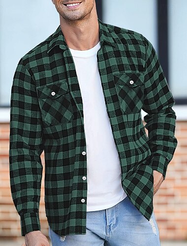  Herren Hemd Flanelljacke Flanell Hemden Overshirt Plaid Outdoor Strasse Weiß Rote Blau Purpur Langarm Winter Frühling & Herbst Bekleidung