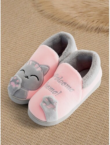  chinelos femininos rosa e cinza para ambientes internos com design fofo de gato - forro de pelúcia, sola antiderrapante, perfeitos para o conforto aconchegante do inverno
