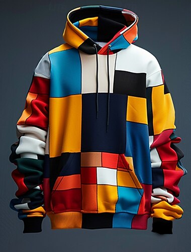  Hombre Plaid Sudaderas Sudadera Abrigos Sudadera con capucha Cuello Barco Moda Impresión 3D Fiesta Festivos Ropa de calle Naranja Correa Otoño Invierno Diseñador