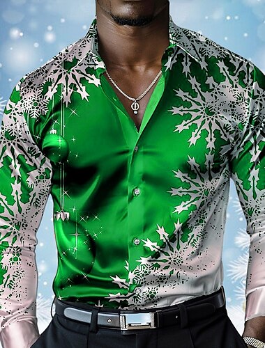  Weihnachten Herren Schneeflocke Satinhemd Oberhemd Knopfhemd Langarm Brautkleider schlicht Urlaub Party-Abendgarderobe Alltagskleidung Sommer Frühling Herbst Hemden mit Kragen 3D-Druck Gelb Rote Blau