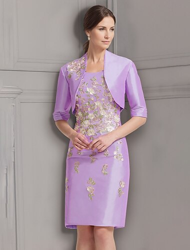  Sheath  Spalte Kleid Anzug Brautmutter Kleid Elegant Vintage Juwel Ausschnitt Knie Länge Satin Spitze Halbe Ärmel Jackett Kleider mit Bestickung Applikationen Derby Kleid Renntag Kleid 2025