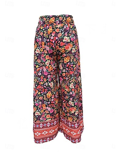  Damen Breites Bein Chinesisch Chino Modisch Strassenmode In voller Länge Hoher Taillenbund Blumen Tasche Elastischer Bund Bedruckt Bequem Weich Komfortabel Mikro-elastisch Outdoor Strasse Rosa