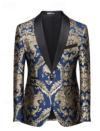  Herren Blazer-Jacke Smoking Modisch Party Luxus Blumen Print Blazer Schwarzes Gold Schwarz Rot Schwarz & Blau Weite Passform Einreiher - 1 Knopf