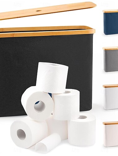  Rangement de papier toilette pour 12 rouleaux, empilable et pliable - l'organisateur de salle de bain ultime - panier étanche avec couvercle en bambou - élégant support de rangement de papier toilette