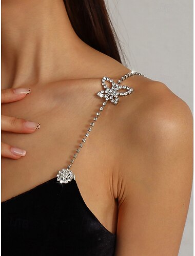  Elegante cadena de hombro con diamantes de imitación y mariposa para mujer: accesorio de cadena corporal con cristales brillantes, perfecto para fiestas y ropa de noche.